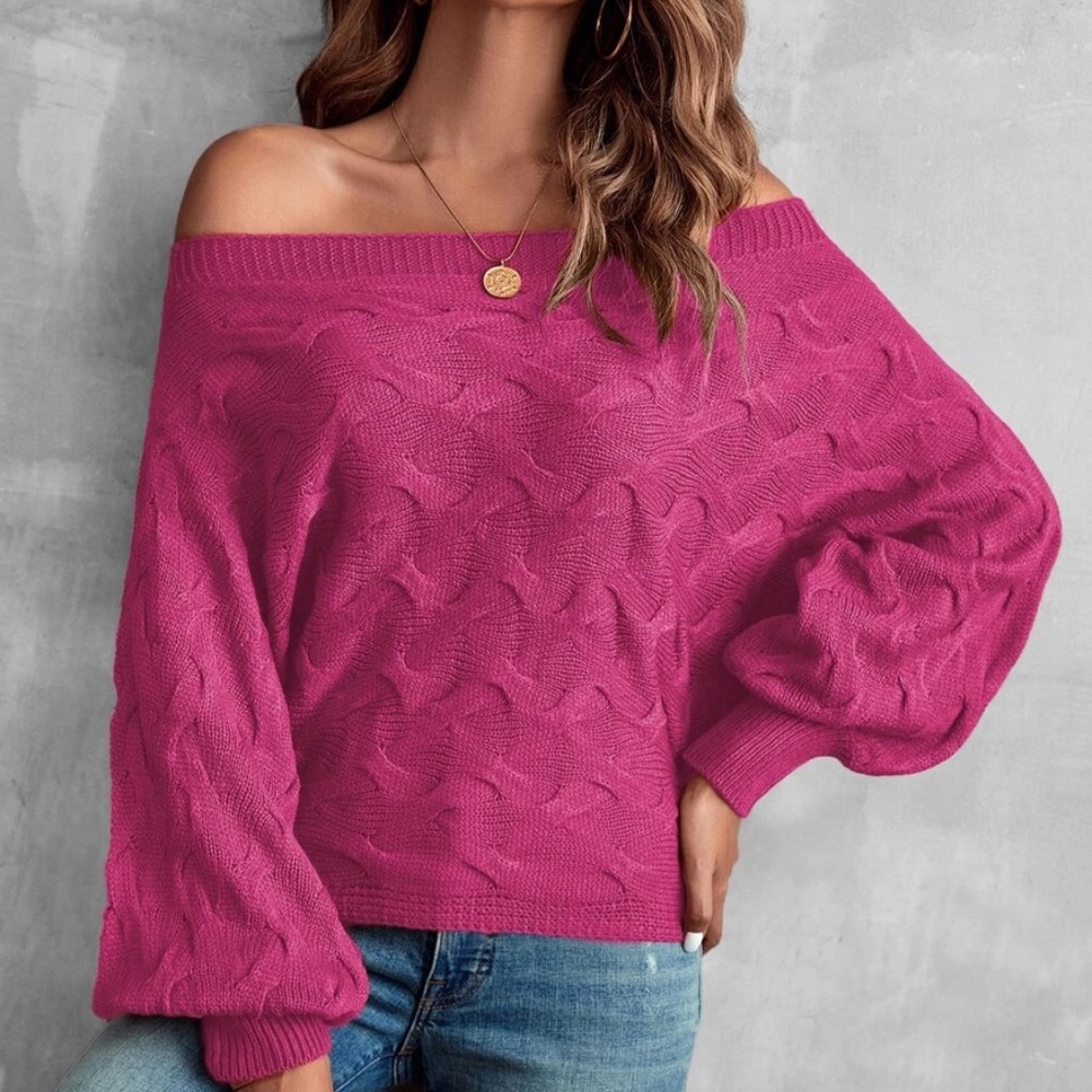 Cozy Off Shoulder Knit Sweater Top - Picture 16 of 16